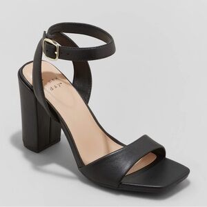 Black Block Heel Sandals with Memory Foam